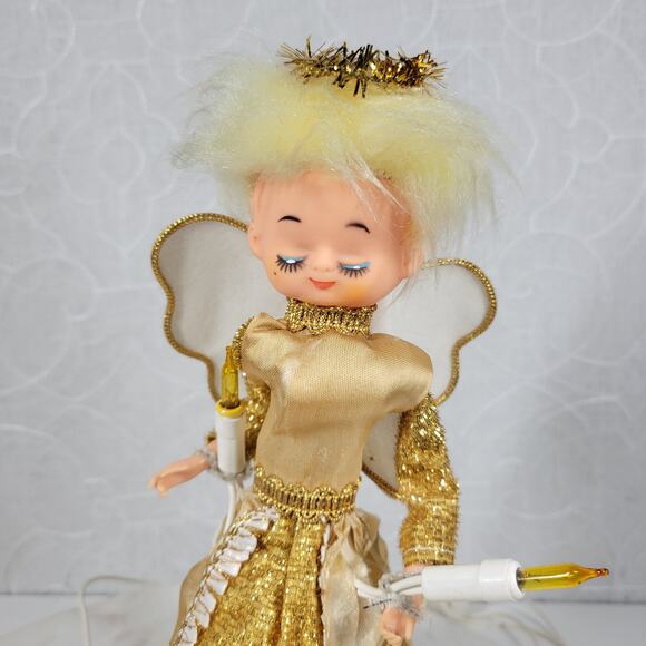 VTG‎ Angel ChristmasTree Topper 10" Gold Sparkle Plastic Vinyl Retro MCM Works - Picture 9 of 15